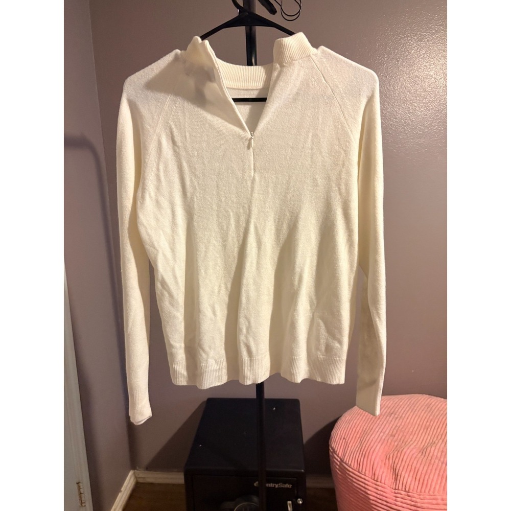 Carolyn Taylor White Pullover Sweater with‎ Zipper Pull Sz S